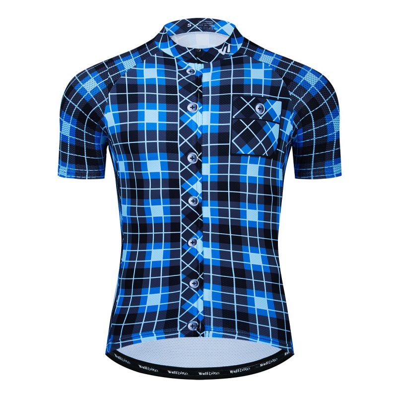Retro Cycle Jersey Classic Plaid Blue