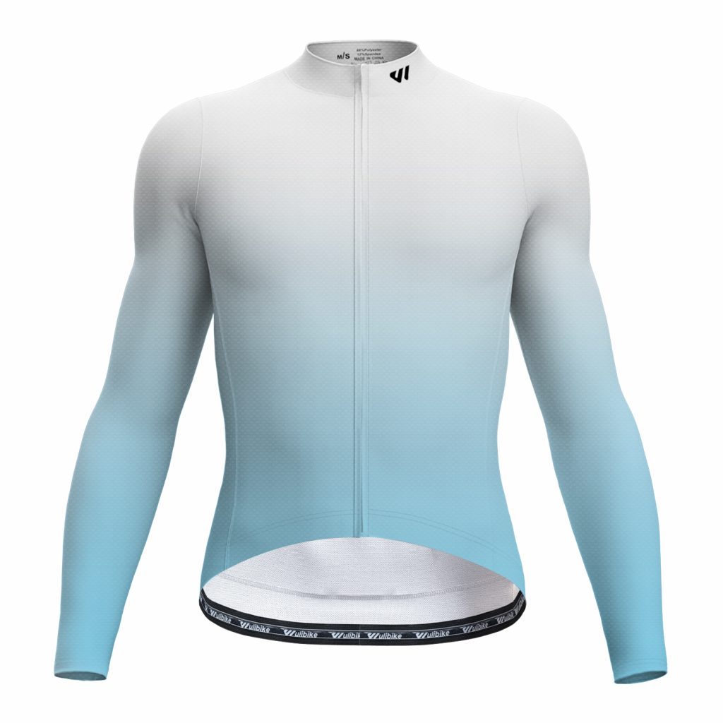 M10095 wulibike men cycling jersey long sleeve Gradient Alaskan Blue front