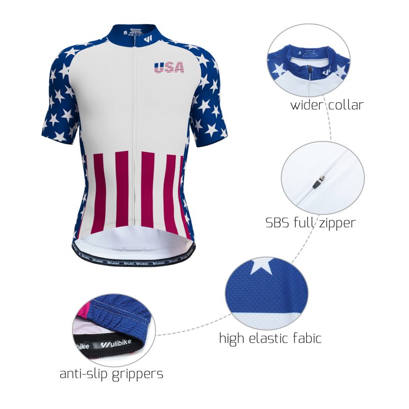 wulibike men usa flag cycling jersey short sleeve M10013-details