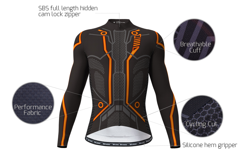 wulibike men's TRON long sleeve cycling jersey orange 3133-description1