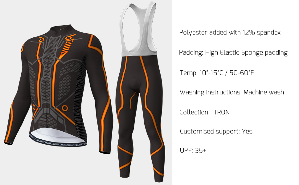 wulibike men's TRON long sleeve cycling kit orange 3133+3169-description2
