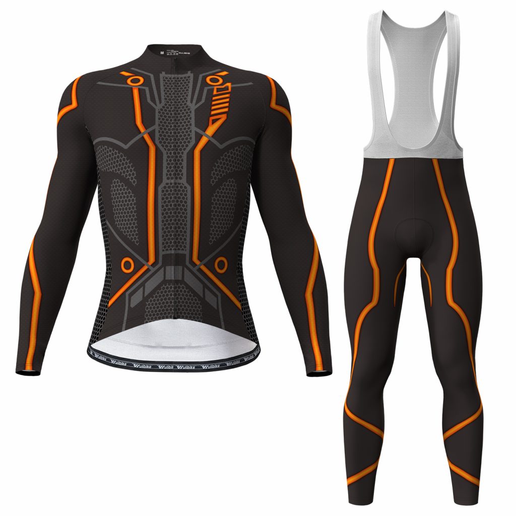 wulibike men's TRON long sleeve cycling kit orange 3133+3169-front