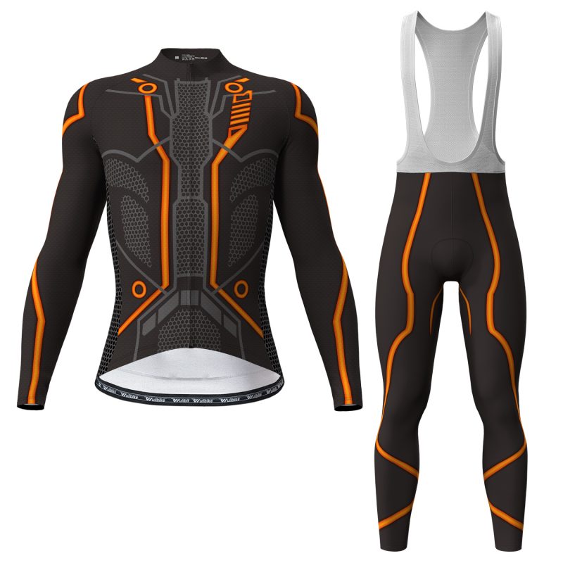 wulibike men's TRON long sleeve cycling kit orange 3133+3169-front