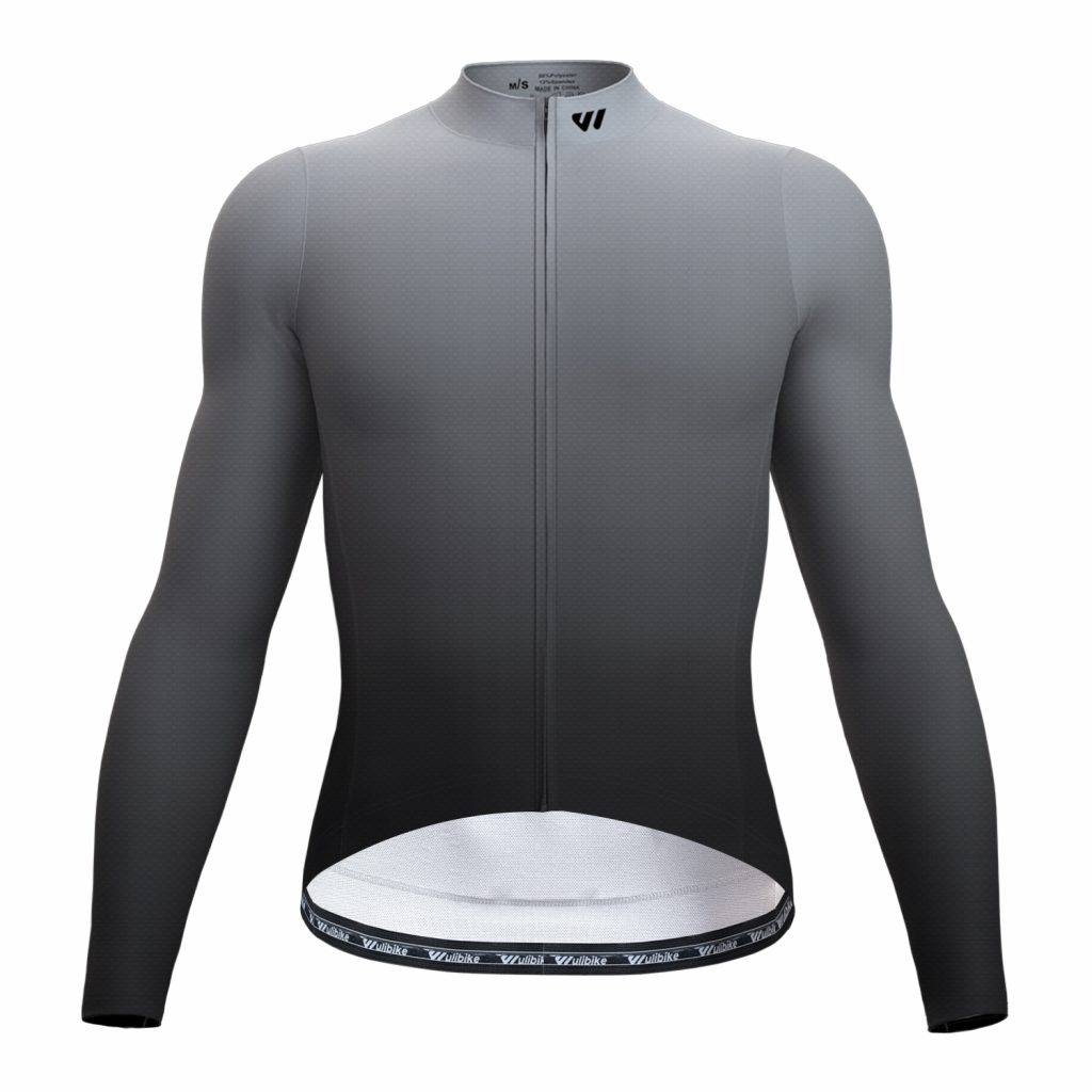 wulibike mens cycle jersey long sleeve gradient gray M10096 front