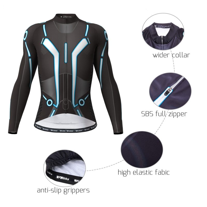 wulibike men's cycling long sleeve jersey TRON blue 3134-details