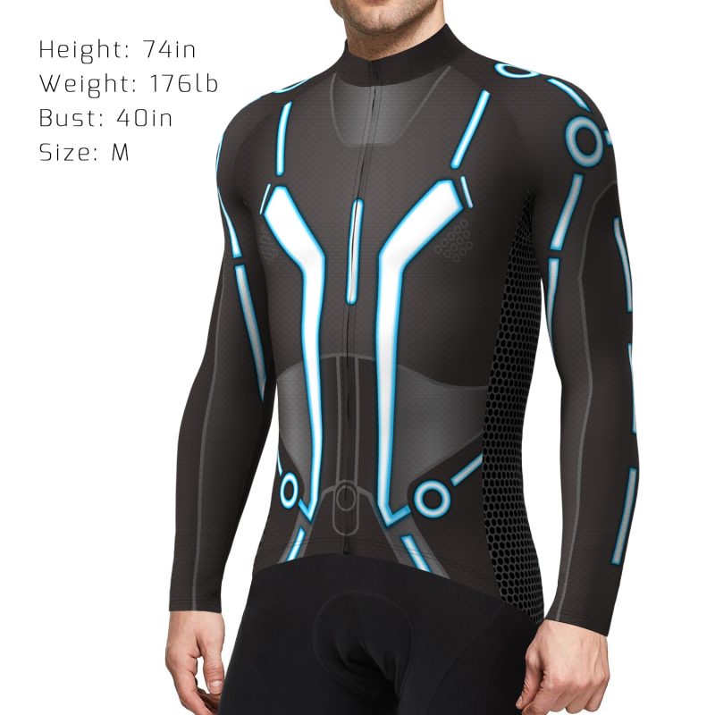 wulibike men's cycling long sleeve jersey TRON blue 3134-model show