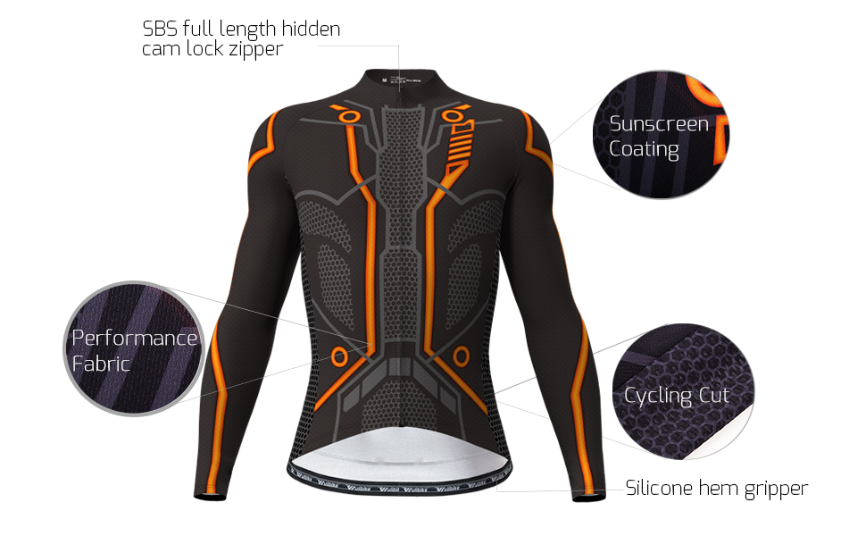 wulibike men's cycling long sleeve jersey TRON orange 3133-descroption1