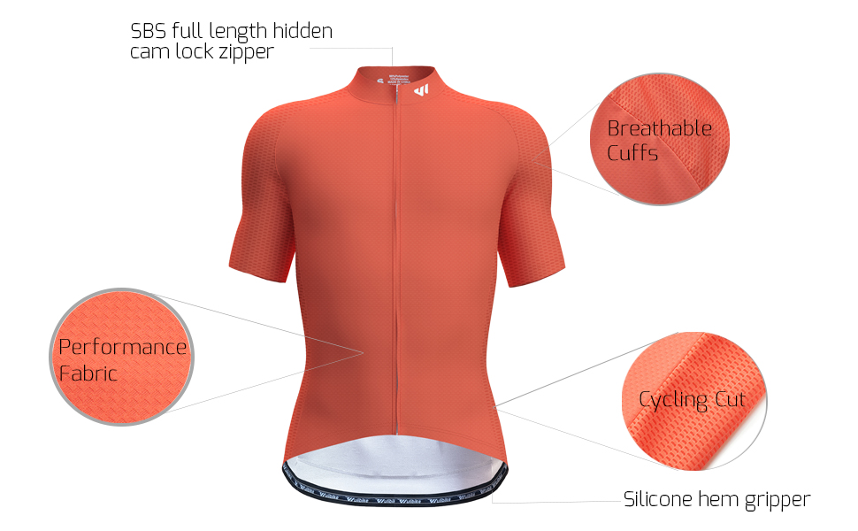 wulibike mens short sleeve bike jersey Living Coral M10080-description1