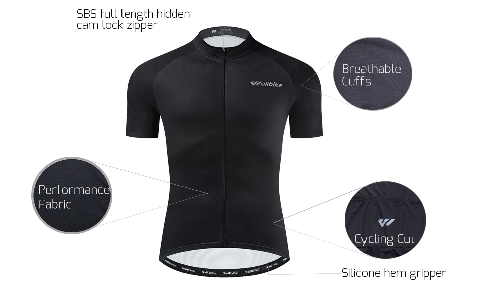 wulibike mens short sleeve cycling jersey black M1007-Description1