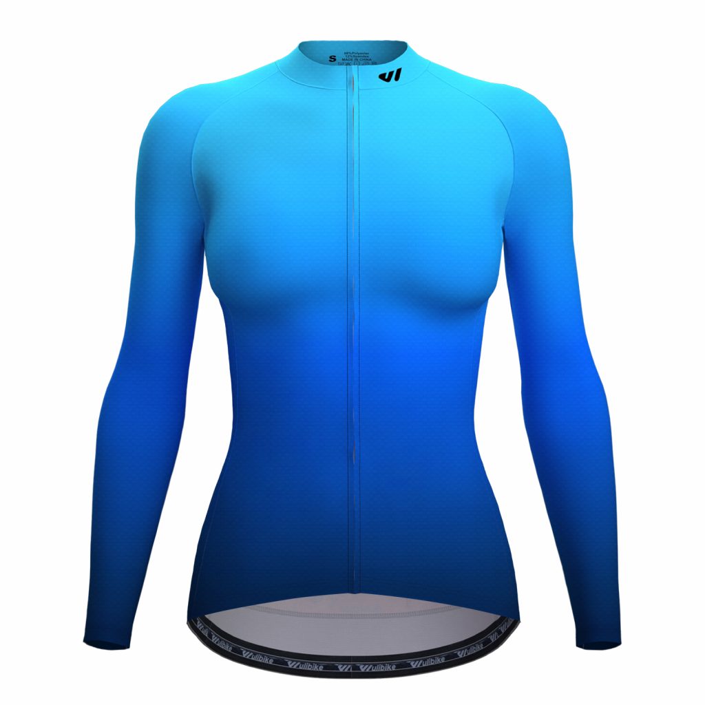 wulibike women's long sleeve cycling jersey gradient blue W1021-front