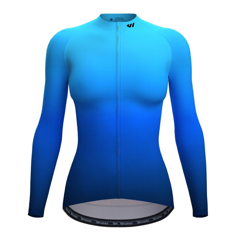 wulibike women's long sleeve cycling jersey gradient blue W1021-front