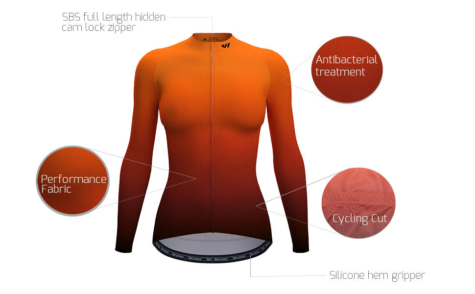 wulibike-女式长袖骑行衫-渐变橙色-W1020-description2
