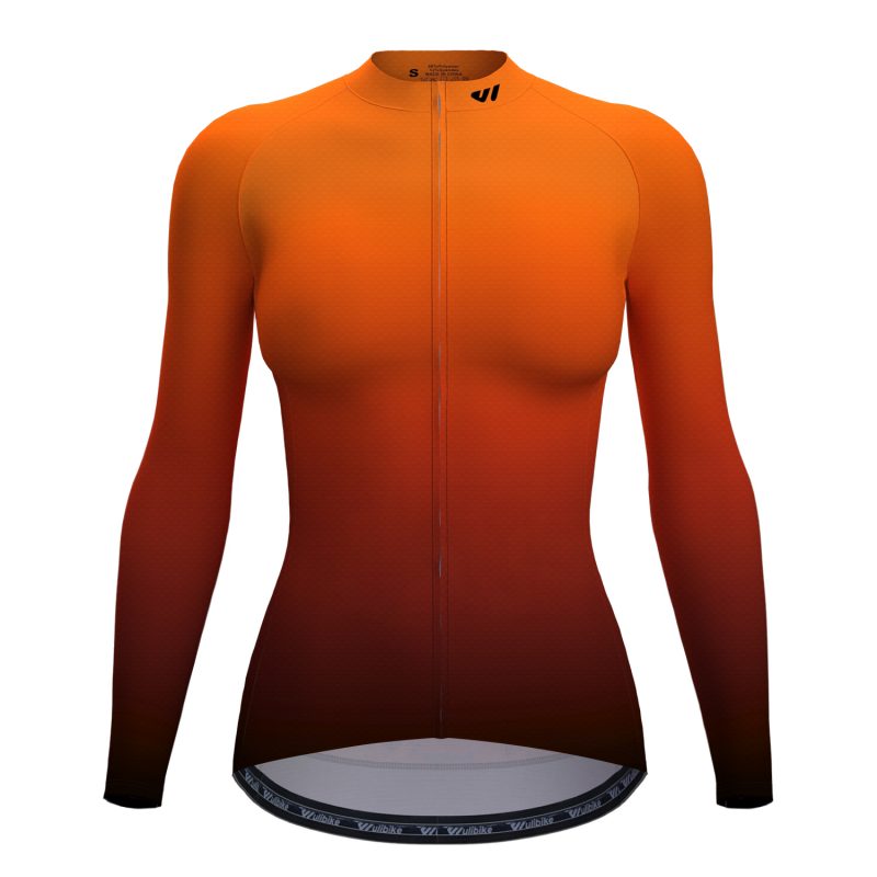 wulibike women's long sleeve cycling jersey gradient orange W1020-front
