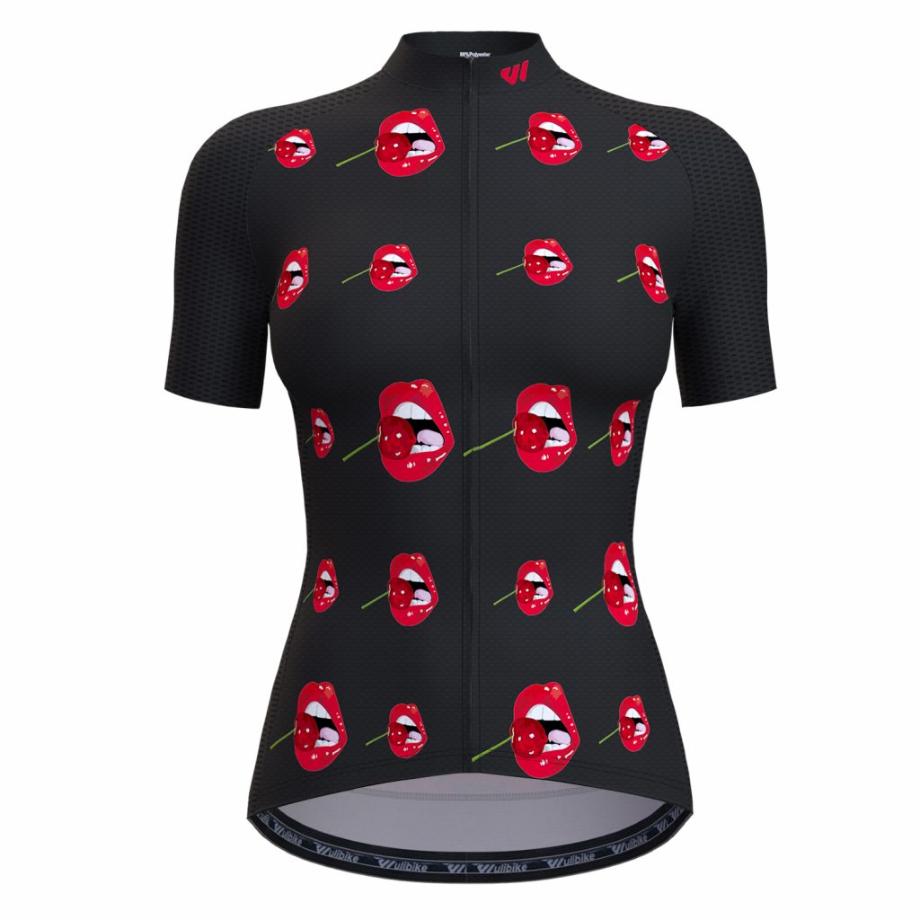 wulibike-women-cycling-jersey-short-sleeve-Cherry-mouth-W1011-front