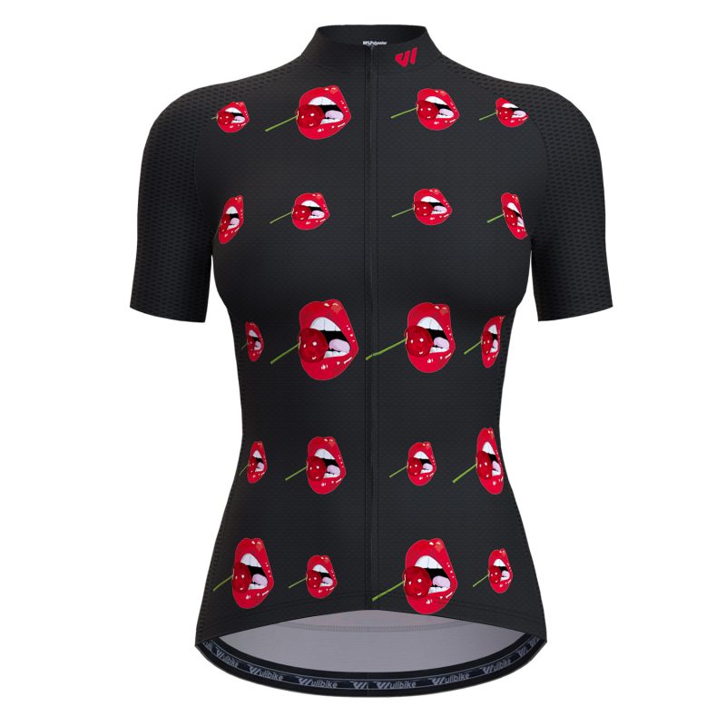wulibike-women-cycling-jersey-short-sleeve-Cherry-mouth-W1011-front