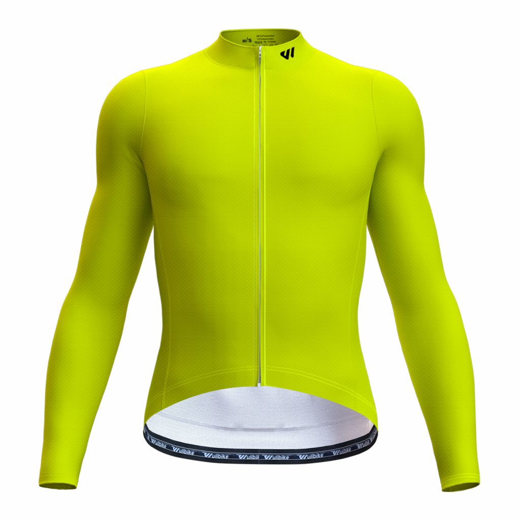 wulibike men long sleeve cycling jersey Lime Punch M10094 front