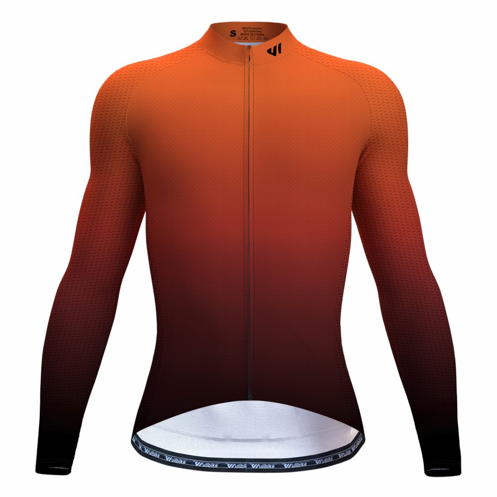 wulibike mens long sleeve bike jersey gradient orange M10025-Front