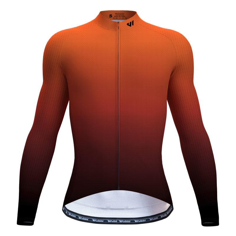 wulibike mens long sleeve bike jersey gradient orange M10025-Front