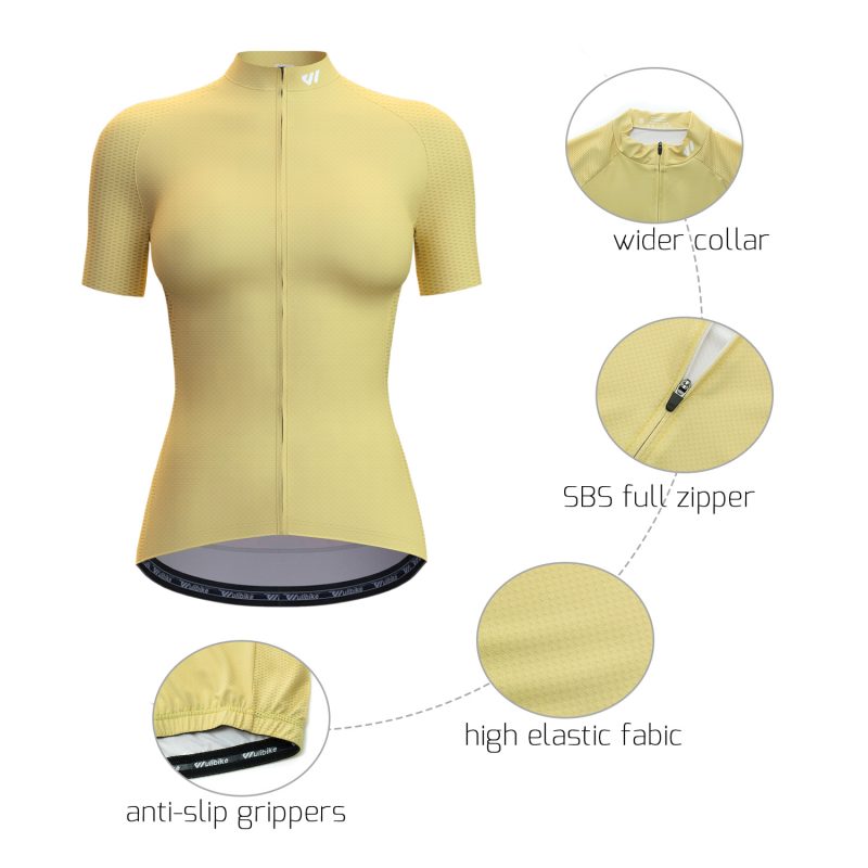 wulibike women short sleeve bike jersey Goose Yellow W1009-details