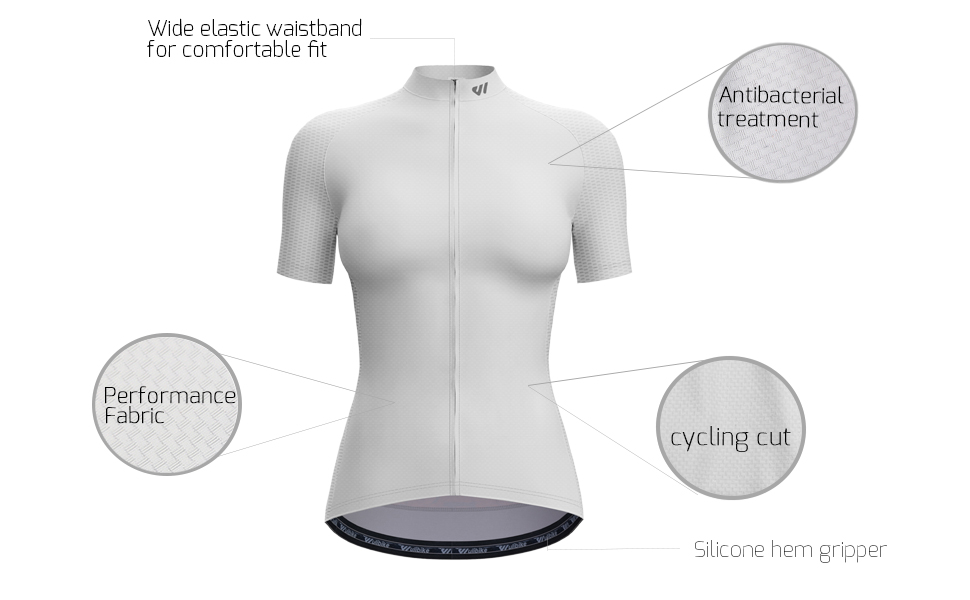 wulibike women short sleeve bike jersey white W1010-description1
