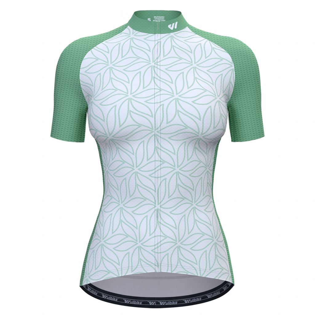wulibike womens summer cycling jersey duo jersey light white/green-front