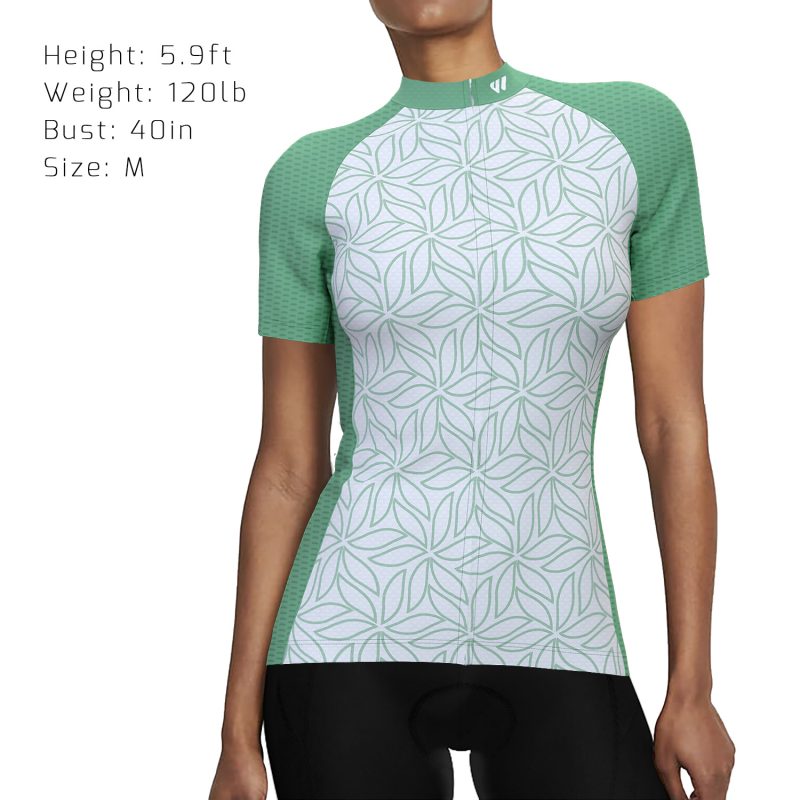 wulibike womens summer cycling jersey duo jersey light white/green-model show