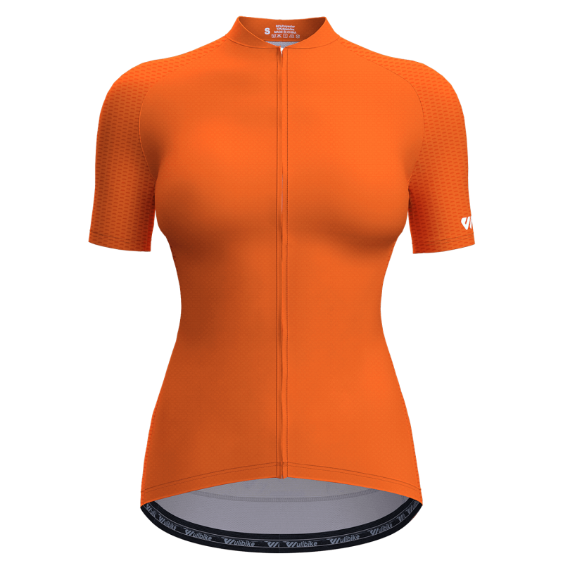 wulibike-womens-cycling-jersey-short-sleeve-orange-W1032-front