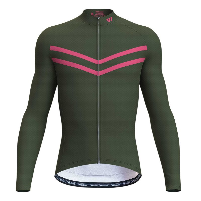 wulibike-men-cycling-jersey-long-sleeves-olive-green-M10136-front