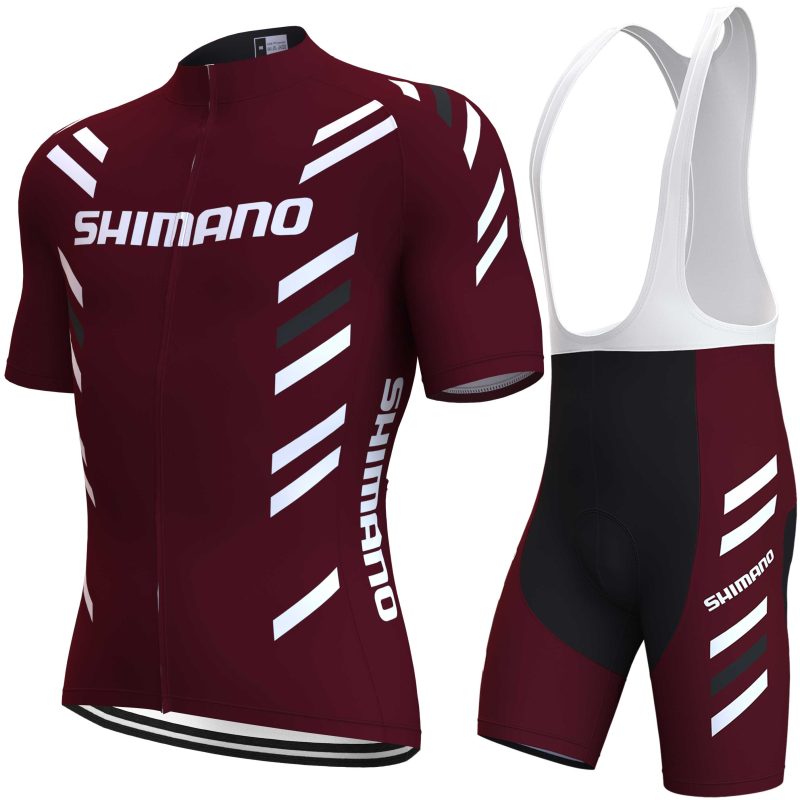 men's cycling jersey set shimano brown red sidefront