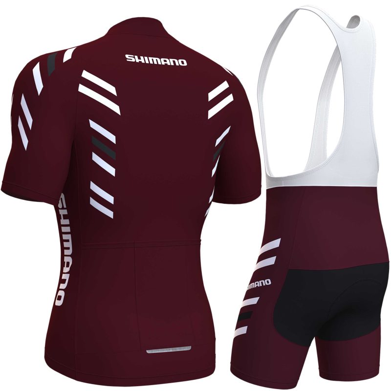 men's cycling jersey set shimano brown red sideback