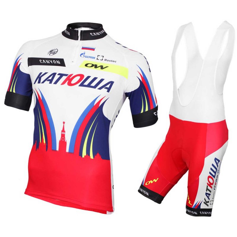 CJ430 mens team cycling kit jersey and bib KATUSHA 2015 front