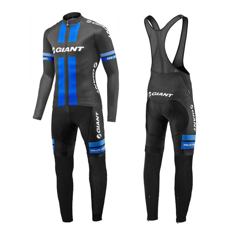 Giant Team 2017 Cycling Kit White Long Sleeve Black Blue front