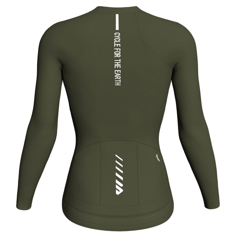 wulibike-olive green-long sleeve-cycling-jersey-women-back