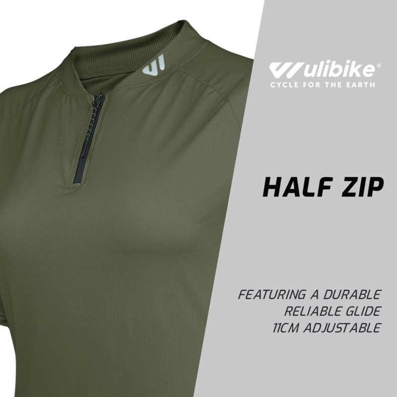 WULIBIKE-olive-green-half-zip-cycling-jersey-description.