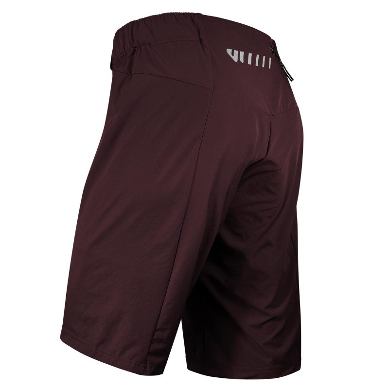 side view of men's mountain biking shorts burgundy