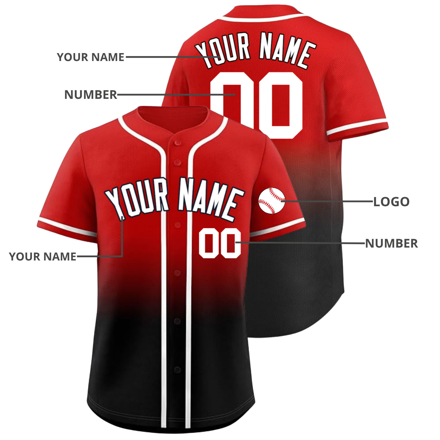 Custom Baseball Jersey Red-Black - Image 4