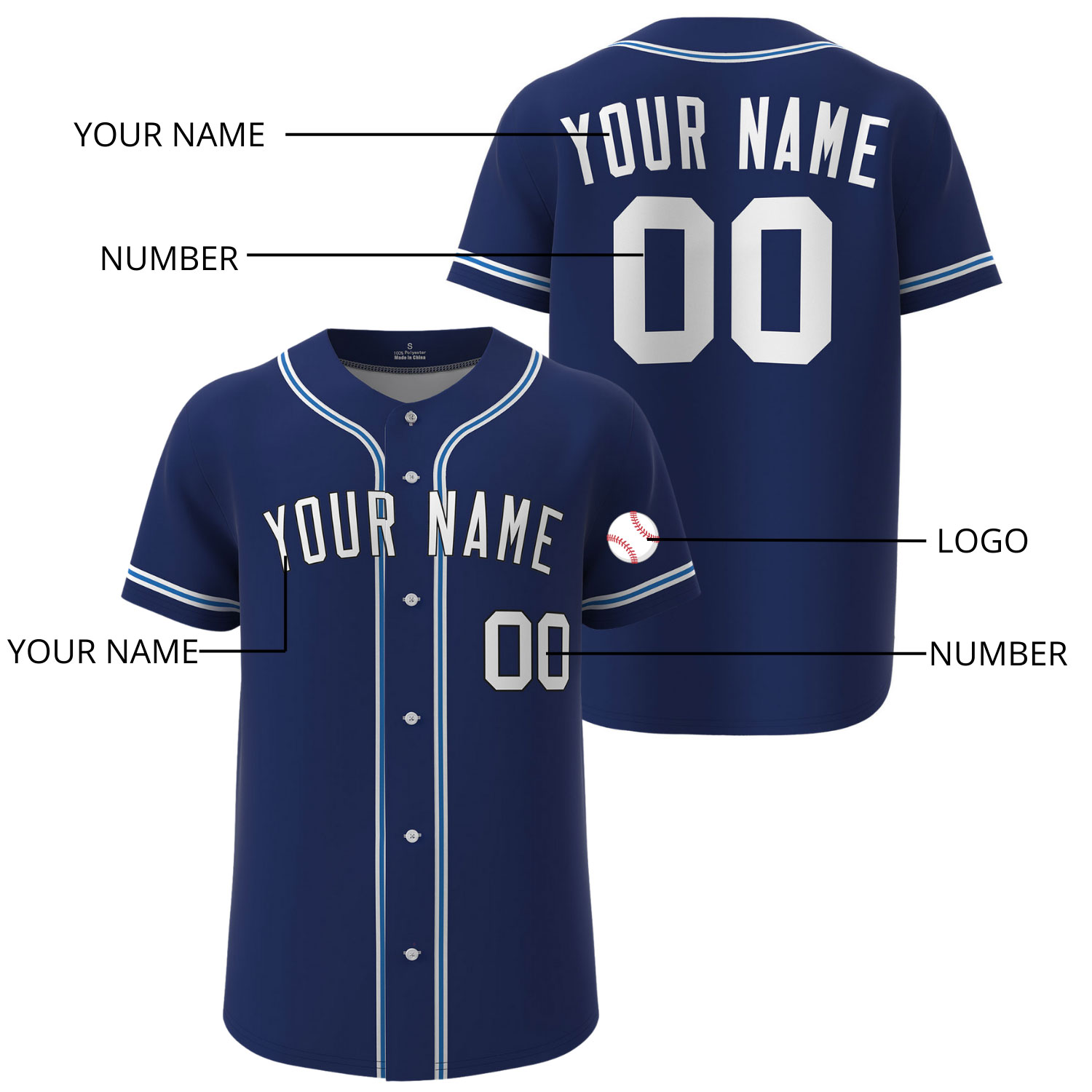 Custom Baseball Jersey Blue - Image 4