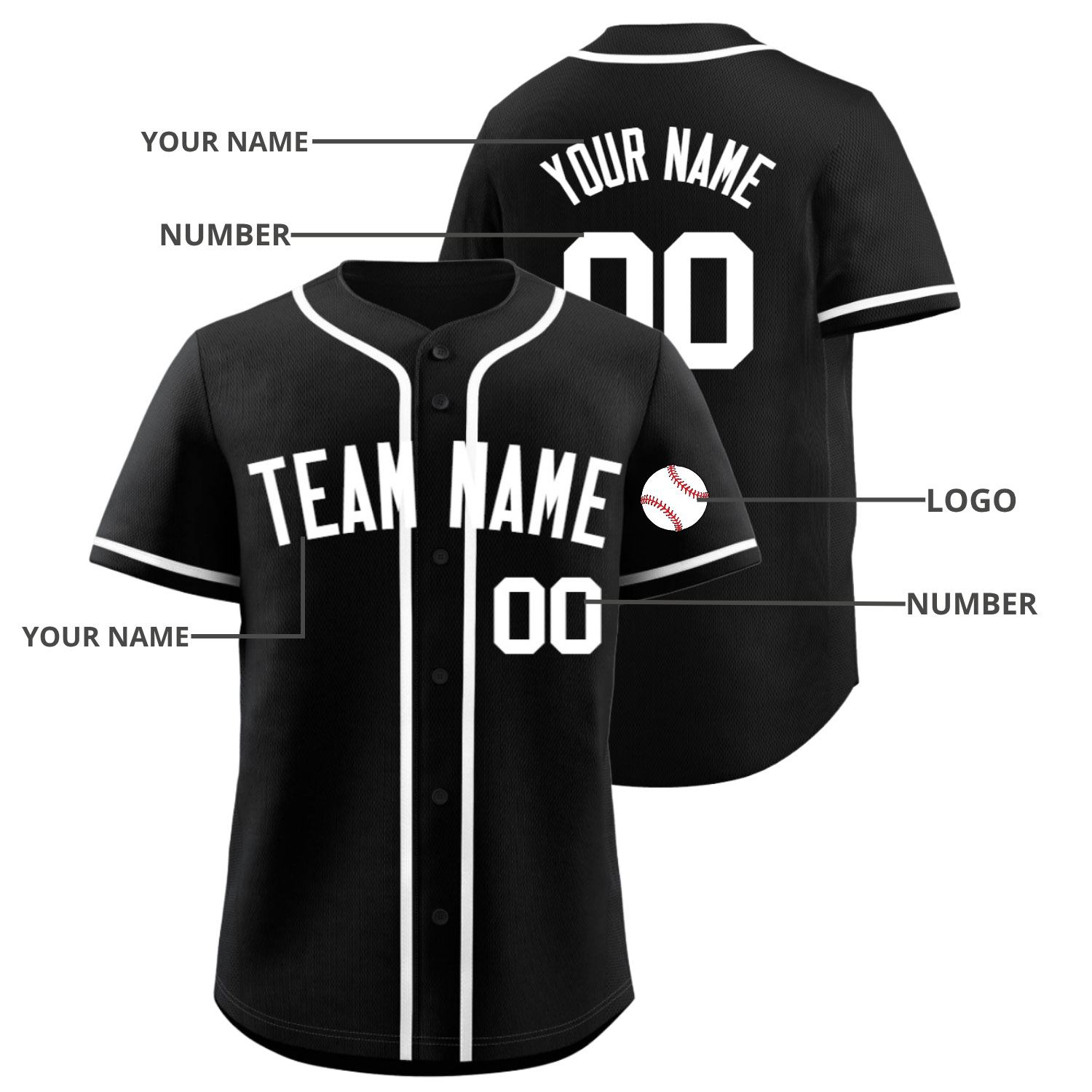 Custom Baseball Jersey Black - Image 4