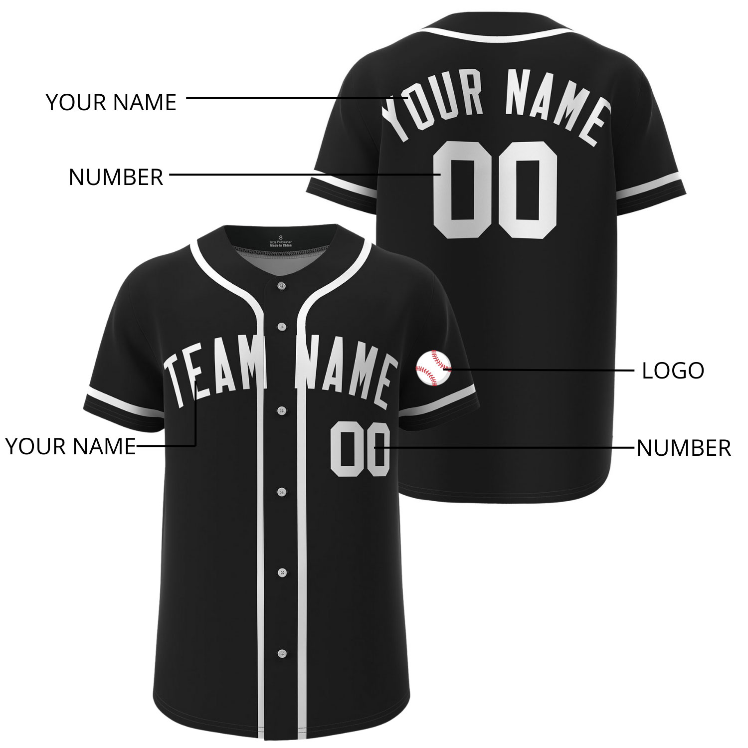 Custom Baseball Jersey Black - Image 4