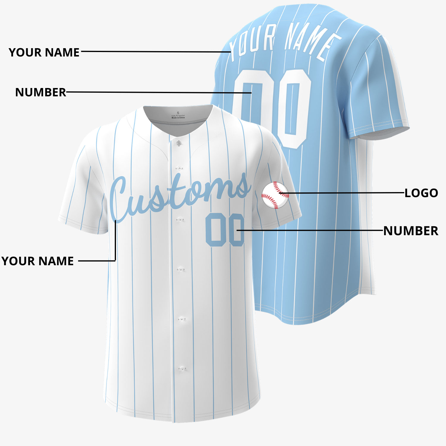 Custom Baseball Jersey White-Blue - Image 4