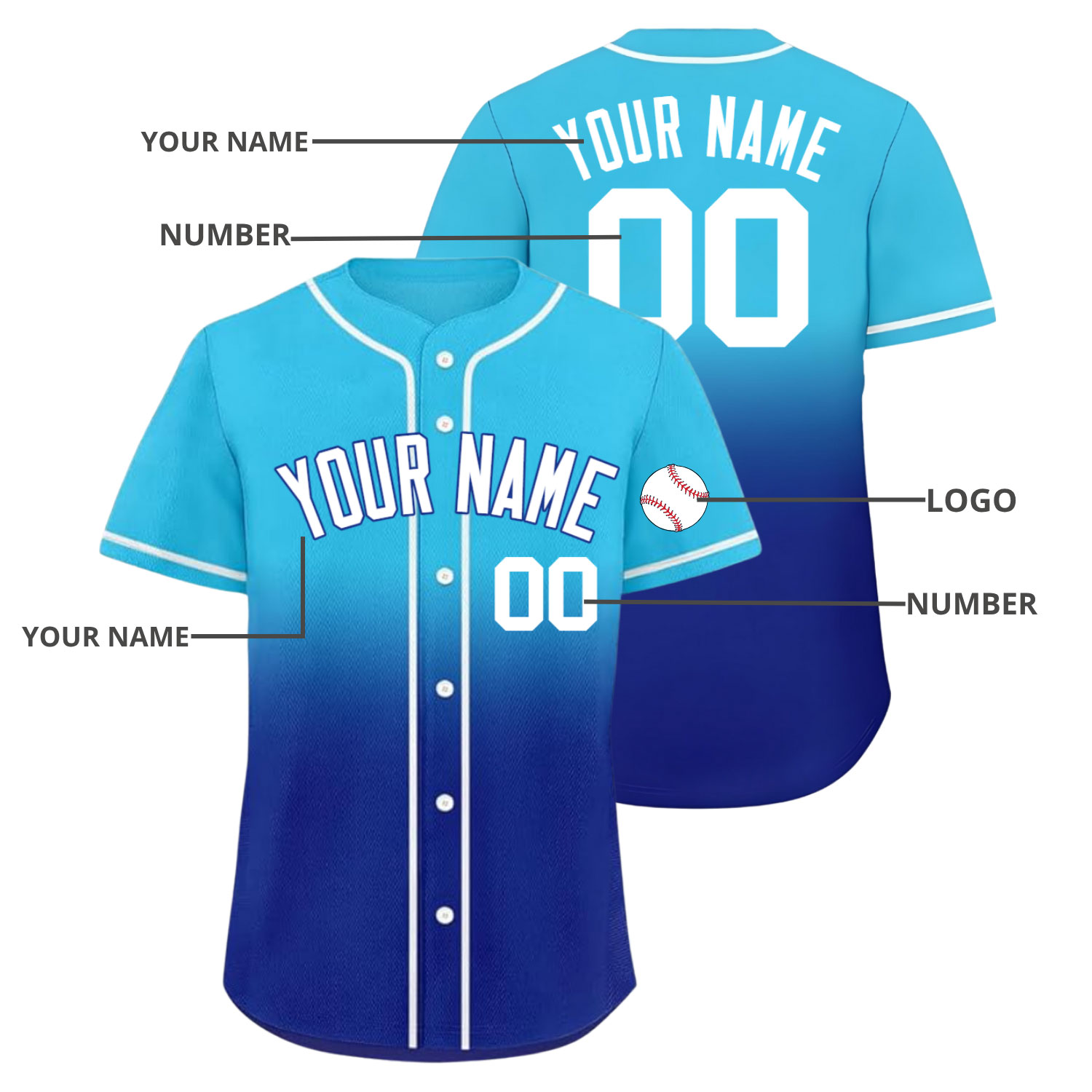 Custom Baseball Jersey Blue - Image 4