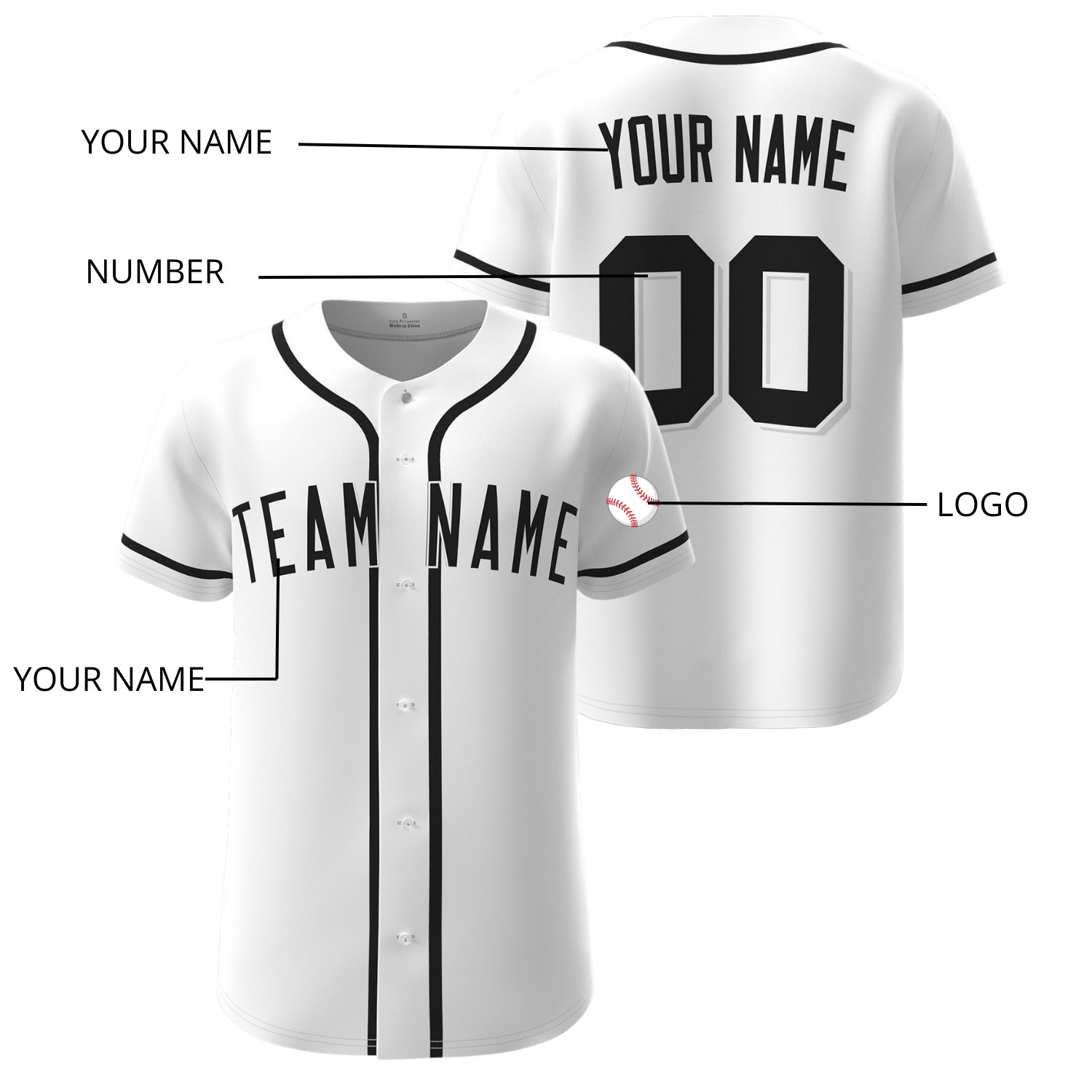 Custom Baseball Jersey White - Image 4