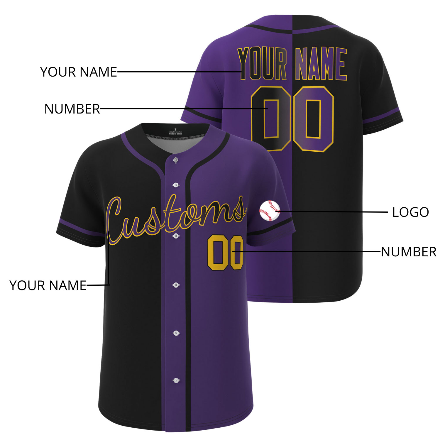 Custom Baseball Jersey Purple-Black - Image 4