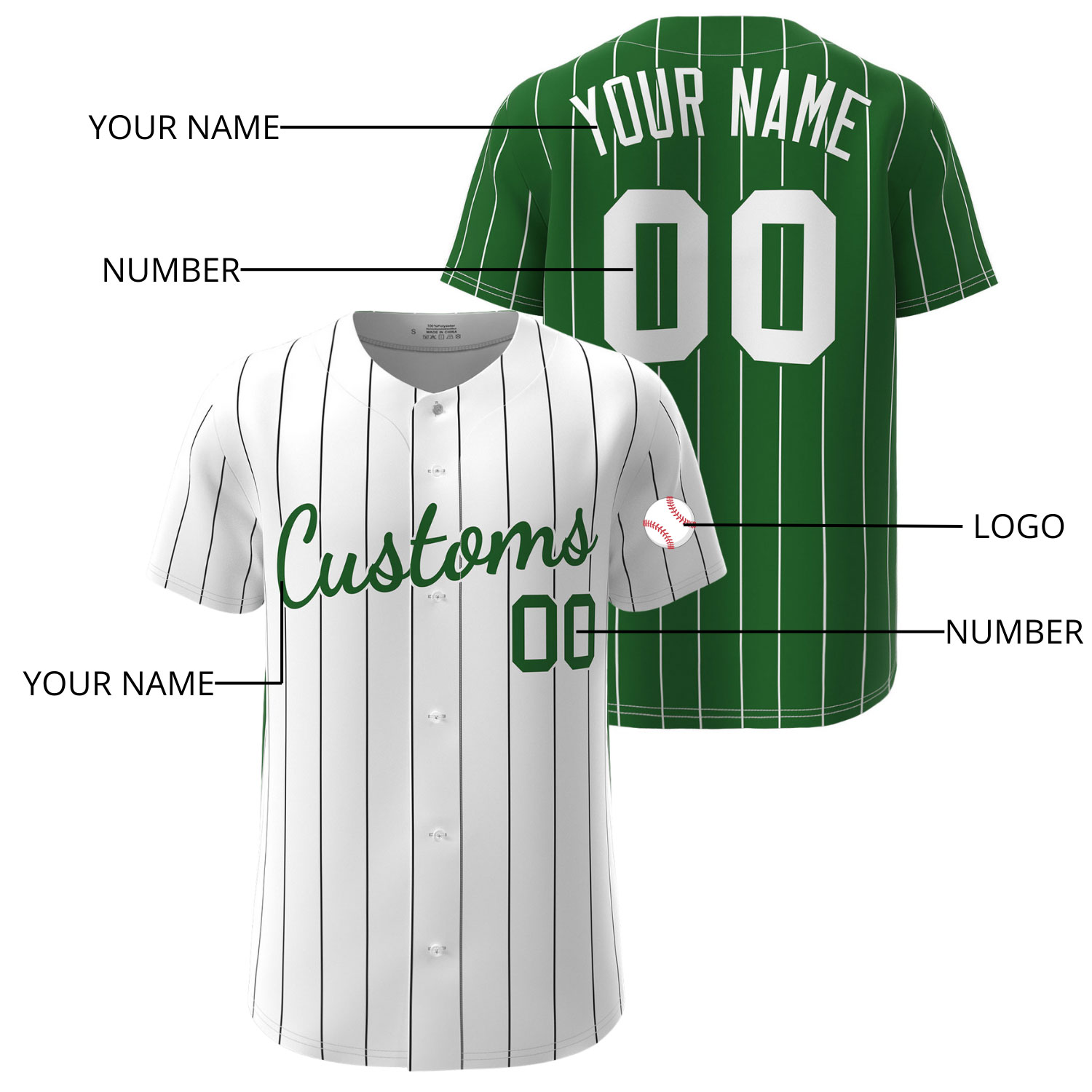 Custom Baseball Jersey White-Green - Image 4