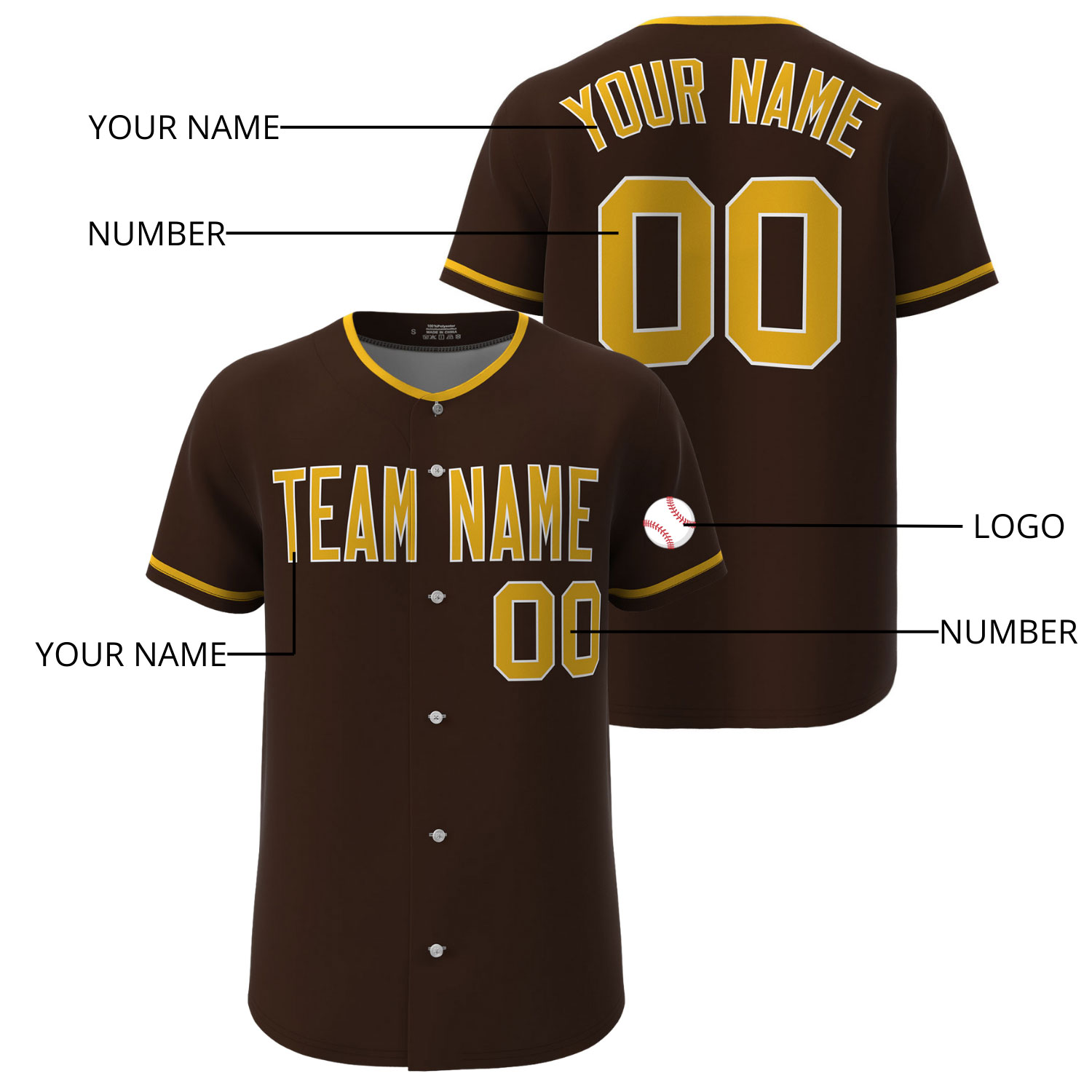 Custom Baseball Jersey Brown - Image 4