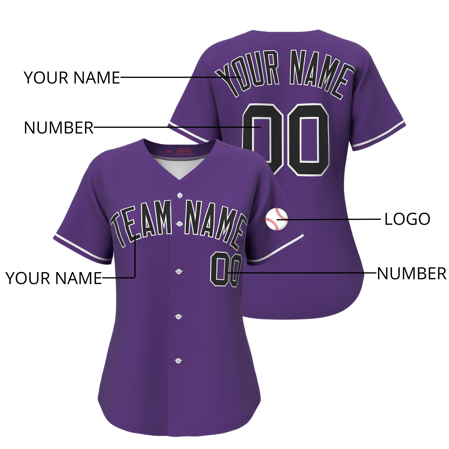 Custom Baseball Jersey Purple - Image 4