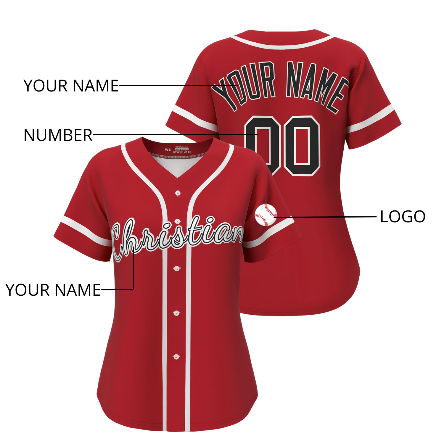 Custom Baseball Jersey Red - Image 4