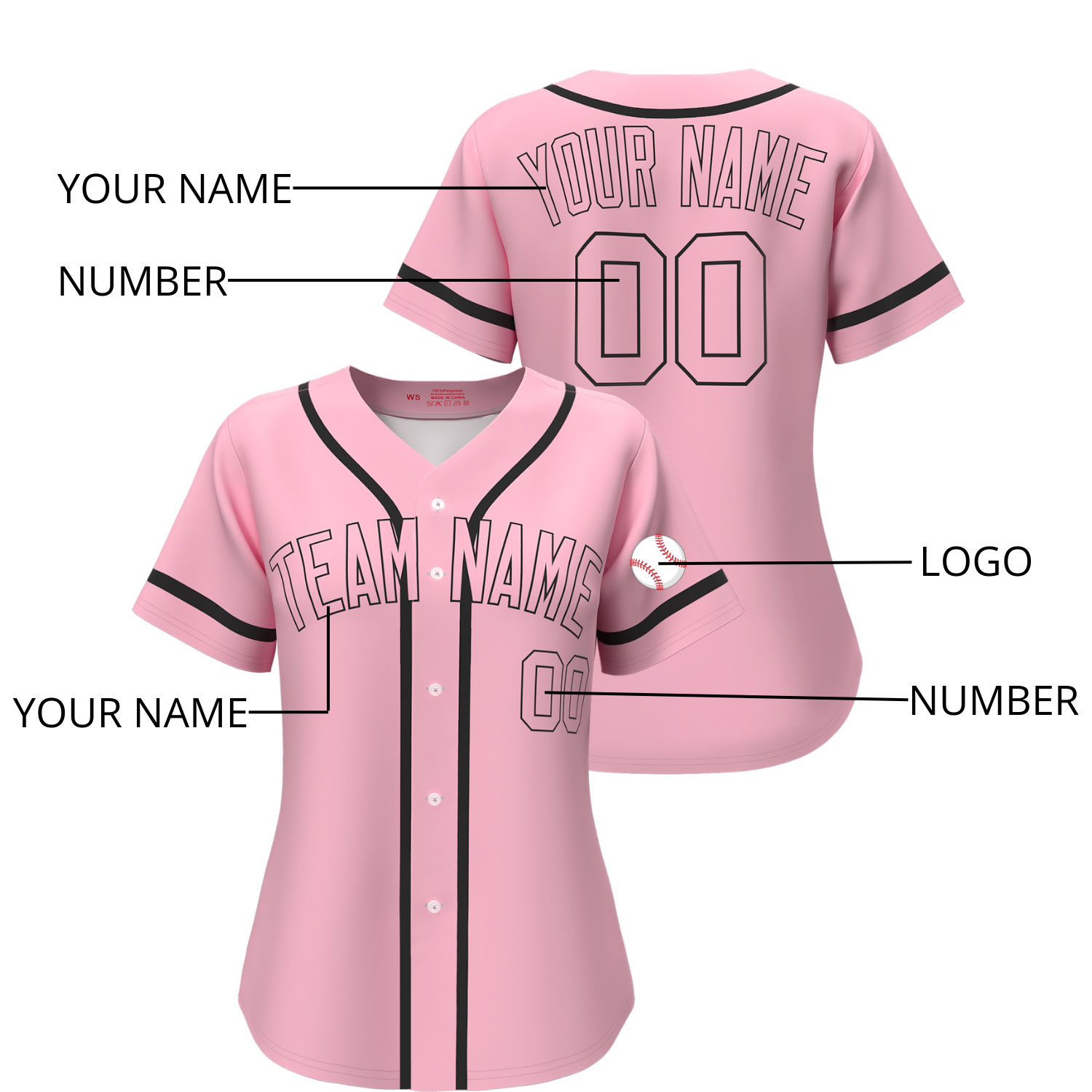 Custom Baseball Jersey Pink - Image 4